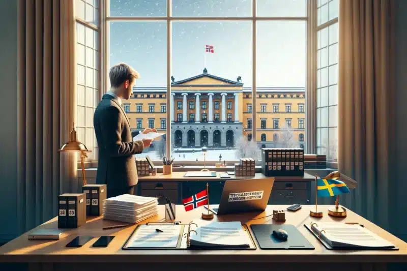 A professional compares norwegian and swedish foi documents with flags and portals