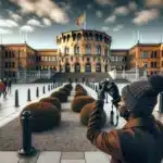 Photographer capturing stortinget from a public sidewalk in oslo norway